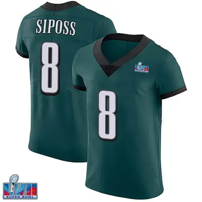 Men's Elite Arryn Siposs Philadelphia Eagles Green Midnight Team Color Vapor Untouchable Super Bowl LVII Patch Jersey