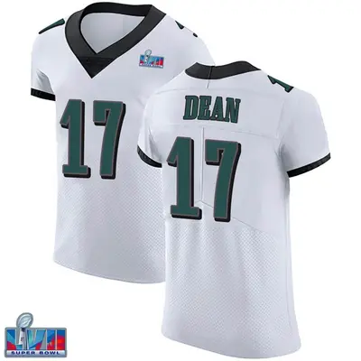 Men's Elite Nakobe Dean Philadelphia Eagles White Vapor Untouchable Super Bowl LVII Patch Jersey