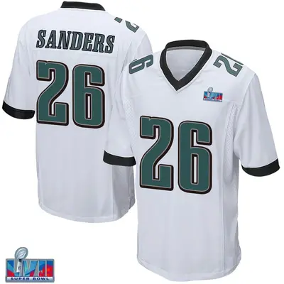 Men's Game Miles Sanders Philadelphia Eagles White Super Bowl LVII Patch Jersey
