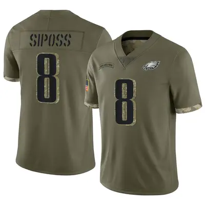 Men's Limited Arryn Siposs Philadelphia Eagles Olive 2022 Salute To Service Jersey