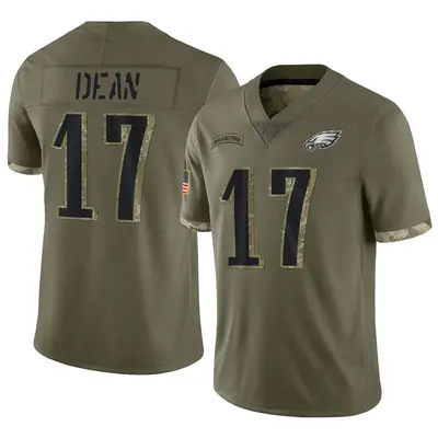 Men's Limited Nakobe Dean Philadelphia Eagles Olive 2022 Salute To Service Jersey