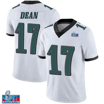 Men's Limited Nakobe Dean Philadelphia Eagles White Vapor Untouchable Super Bowl LVII Patch Jersey