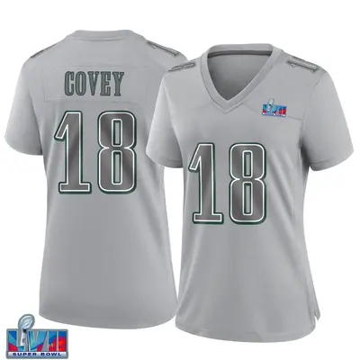 Women's Game Britain Covey Philadelphia Eagles Gray Atmosphere Fashion Super Bowl LVII Patch Jersey