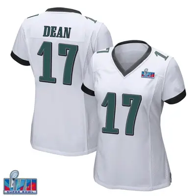 Women's Game Nakobe Dean Philadelphia Eagles White Super Bowl LVII Patch Jersey