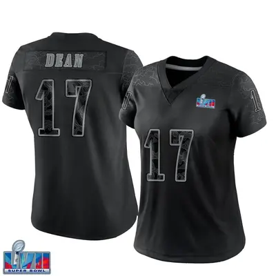Women's Limited Nakobe Dean Philadelphia Eagles Black Reflective Super Bowl LVII Patch Jersey