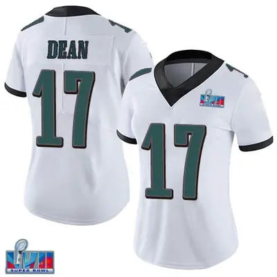 Women's Limited Nakobe Dean Philadelphia Eagles White Vapor Untouchable Super Bowl LVII Patch Jersey