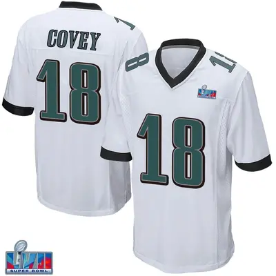 Youth Game Britain Covey Philadelphia Eagles White Super Bowl LVII Patch Jersey